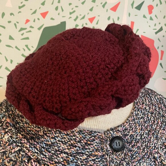 Handmade Crochet Hat Beret - Maroon - Picture 1 of 3